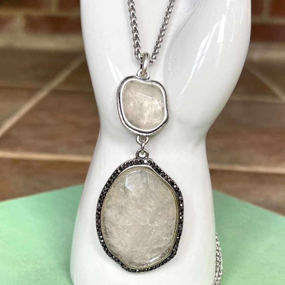 NEW Lucky Brand Semi Precious Crystal Stone Reversible Silver Pendant Necklace